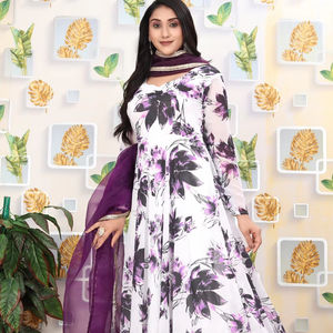 Costume Anarkali imprimé numérique en viscose pure avec style traditionnel Floral Dupatta pour la fête pour les adultes nouvelle robe anarkali - Product Image 1