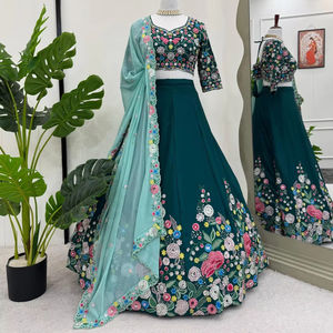 Meilleure vente Designer indien traditionnel Chinon soie Lehenga Choli avec broderie Dupatta incluse pour les fêtes d'été mariages - Product Image 1