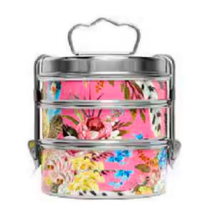 Enamel Printed Stainless Steel 3 Tier Clip <b>Lock</b> Tiffin Vibrant Mughal Pattern, Office/School Picnic Carrier - Product Image 2