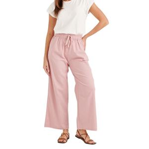 Pantalon d'été en coton et lin pour femmes de haute qualité grande taille jambe large ample taille haute glisser droit plat devant - Product Image 1