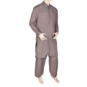 Shalwar Kameez Bordado para Hombre con Cuello de Banda - Color Café - Product Image 1