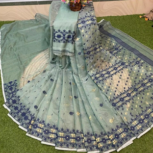 EXCLUSIVE PLUS <b>JAMDANI</b> <b>SAREE</b> for WEDDING LIGHTWEIGHT SILK/COTTON PLAIN DYED PREMIUM QUALITY ALL BODY MINA Eco-Friendly Quick-Dry - Product Image 1