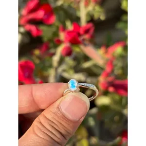 925 Silver Rainbow Moonstone <b>Ring</b> Dainty Geometric Gemstone Oval and Marquise Cut Diamond Engagement Rhodium Plated - Product Image 2