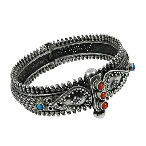 # Gioielli indiani ossidati # gioielli artigianali artigianali 925 argento Sterling naturale corallo turchese gemma di forma rotonda braccialetto