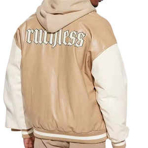 OEM personalizado bordado Varsity chaqueta de los hombres de cuero grueso hombro manga Bomber béisbol chaqueta de vuelo suelta para el invierno - Product Image 4