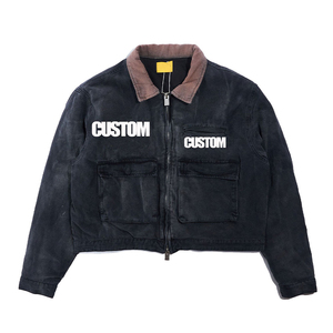 Chaqueta de Hombre de Lona Vaquera Gruesa Personalizada OEM, Chaqueta de Invierno con Cuello Alto, Impermeable, Estilo Vintage - Product Image 1