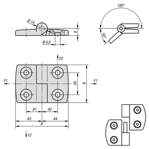 K0579 Lift Off Door <b>Hinge</b> Left 52x48 mm Powder Coated Aluminium Stainless Steel <b>Pin</b> Cabinet Hardware - Product Image 3