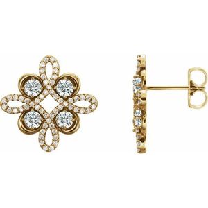 Pendientes de Diamantes con Corte Brillante Redondo en Forma de Trébol de 0.75 Ct en Oro Amarillo de 14K para Bodas de Mujer - Product Image 1