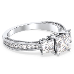REYES Bague de fiançailles élégante en moissanite taillée princesse à trois pierres en argent sterling 925 pavé, cadeau d'anniversaire, bijoux fins - Product Image 3