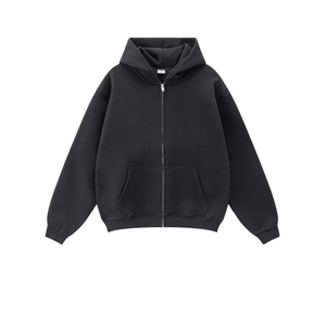Sudaderas con capucha con logotipo de marca personalizado para hombre con parches de chenilla Sudadera con capucha con cremallera polar de algodón pesado Sudaderas con capucha lisas con cremallera completa para hombre - Product Image 3