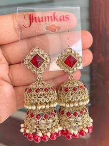 ต่างหู Jhumka ประดับเพชรสองชั้นแบบย้อนยุคสำหรับผู้หญิงต่างหูอินเดียแบบดั้งเดิม - Product Image 4