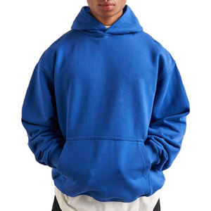 Sudadera con capucha de felpa francesa en blanco con botón de alta calidad 100% algodón azul Sudadera con capucha de gran tamaño Streetwear Puff Prin Sudaderas con capucha recortadas personalizadas - Product Image 1