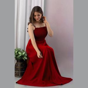 Empire Waist Red Chiffon A-Line Shirred Gown Dress - Product Image 4