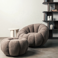 Fauteuil de salon moderne en forme de citrouille avec repose-pieds, chaise d'appoint confortable à base dissimulée pour salon et appartement - Vente en gros