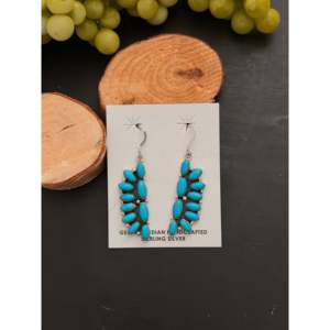 Navajo Handmade Kingman Turquoise & Sterling <b>Silver</b> Drop <b>Earrings</b> Geometric Cluster <b>Dangle</b> Design - Product Image 1