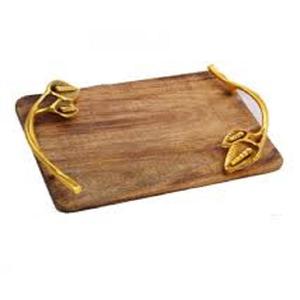 Vente chaude Plateau De Service En Bois Avec Poignée En Métal Plaqué Or Pour La Fête De Mariage Et Restaurant Plateau De Service Ustensiles De Cuisine Utiliser Article - Product Image 3