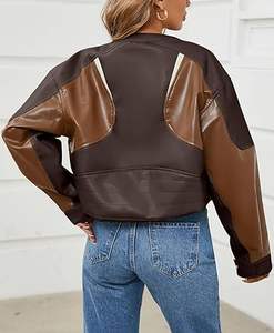 แจ็คเก็ตบอมเบอร์หนังเทียมสำหรับผู้หญิง, แจ็คเก็ตโพลีเอสเตอร์ระบายอากาศด้านหน้าปรับแต่งได้สไตล์ลำลองฤดูใบไม้ร่วงฤดูหนาว - Product Image 2