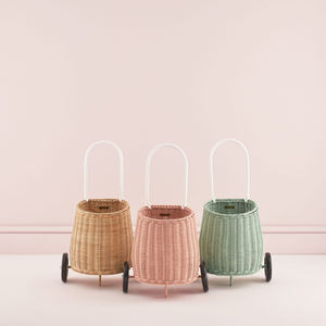 Wholesale Handwoven Eco Friendly Rattan Laundry <b>Luggage</b> pink Sets 3 Pieces of <b>Wheeled</b> Trolley Strap Bag and Basket - Product Image 2