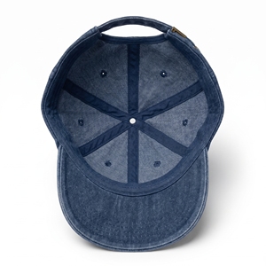 Premium Custom Embroidery Logo Washed Denim <b>Navy</b> Blue 6 Panel Curved Brim Dad <b>Hat</b> Baseball Cap Vintage Streetwear OEM - Product Image 5