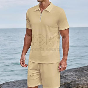 Conjunto de pantalones cortos de 2 piezas para hombre de alta calidad, prendas de vestir exteriores de verano, camisetas transpirables con media cremallera, pantalones cortos informales - Product Image 4