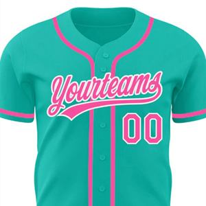 Camiseta de béisbol transpirable personalizada, color verde azulado, rosa, uniforme de equipo personalizado, camiseta de softball abotonada, número de nombre de poliéster 100% - Product Image 5