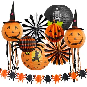 Hangende Papieren Lantaarns Pompoen Honingraat Tissuepapier Fan Spin Slinger Halloween Feest Voor Kinderen Volwassenen Home Decor