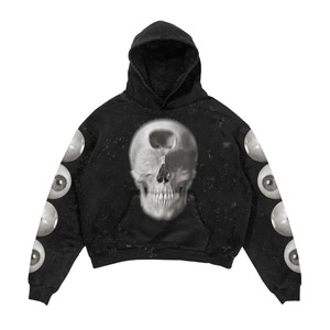Sudadera con capucha de gran tamaño con logotipo personalizado y estampado de calavera en 3D sin cuerdas para hombre - Product Image 5