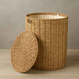 Cestas de almacenamiento redondas versátiles tejidas a mano de ratán Natural con asas duraderas para ropa de lavandería zapatos y decoración del hogar - Product Image 1