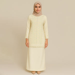 Conception florale traditionnelle Baju Kurung Bunga Raya élégant accessoire de vêtements musulmans modestes grande taille respirant pour les mariages - Product Image 5