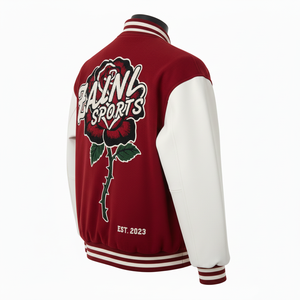 Veste universitaire premium pour homme 2025, corps en laine 450 GSM, manches en PU blanc, couleur marron, broderie en chenille, style sportif, veste universitaire - Product Image 4