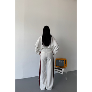 White Tracksuit <b>Set</b> with Thick Black Stripes <b>on</b> Sides - Product Image 2