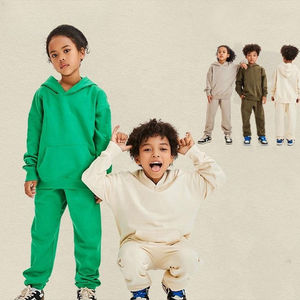 Ensemble 2 pièces en molleton 100 % coton, bicolore, avec logo personnalisé, pour garçons, sweat à capuche et pantalon de survêtement color block - Product Image 2