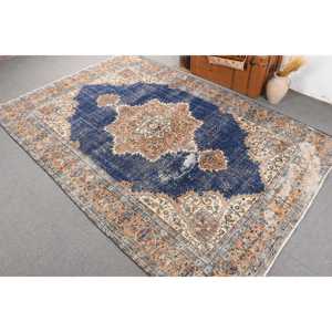 พรมวินเทจขนาด 6x10.5 ฟุต, พรมตุรกี, พรมขนสัตว์โมร็อกโกสีน้ำเงิน - Product Image 4