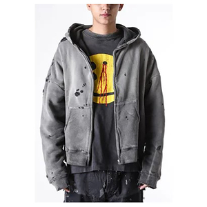 Vente en gros d'épaules tombantes élégantes au design unique Délavage à l'acide solide Hiver Sweats à capuche avec fermeture éclair de haute qualité Poids lourd - Product Image 3
