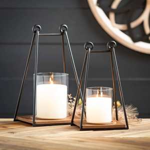 Lantern Design Hanging and <b>Table</b> Top Candle Holder Top Quality Best Selling Set of 2 <b>Matte</b> Black - Product Image 5