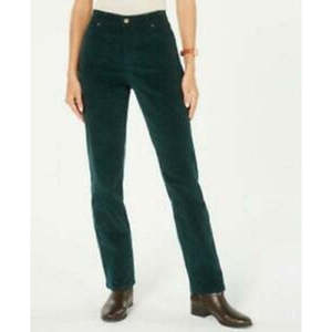 Pantaloni Lexington in velluto a coste da donna Charter Club, a vita alta, verde scuro, taglia 10, con motivo animale effetto stropicciato, stile anime - Product Image 1