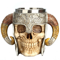Tazas de Acero Inoxidable de Alta Calidad con Diseño Vintage 3D de Cuerno de Antílope, Doble Asa, Sublimación, Calaveras Vikingas, Tapa Ecológica