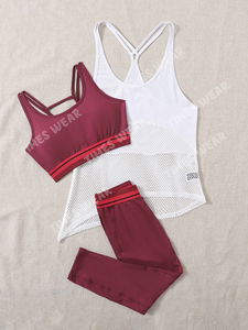 Conjunto de entrenamiento de ropa deportiva de Yoga ligera y transpirable para mujer al por mayor, paquete de 3 cintas a rayas, conjunto deportivo de talla grande, costura amigable - Product Image 6