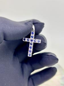 925 Plata de Ley Natural Azul zafiro facetado piedra preciosa Cruz forma sagrada colgantes collar joyería fina mujeres niñas fiesta - Product Image 5