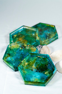 Posavasos de Resina de Lujo, 4x4 Pulgadas, Cuadrados, Hechos a Mano, Juego de Posavasos para Protección de Mesa, Multicolores, Tradebyd - Product Image 2