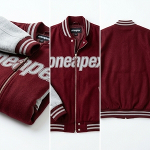 Veste grise Mahron pour homme, en mélange de laine personnalisé, fermeture éclair, col et poignets en tricot côtelé, logo brodé, streetwear décontracté, fabrication en gros - Product Image 5