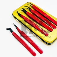 Pinces à extensions de cils professionnelles en acier inoxydable, pointes en fibre, manche à coupe diamant, embout noir, étui personnalisé, logo personnalisé, pince à cils en vison plate
