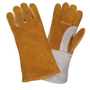Guantes de cuero dividido de piel de vaca de tamaño XL de alta temperatura reforzados anticorte resistentes a chispas para soldar construcción duradera - Product Image 1