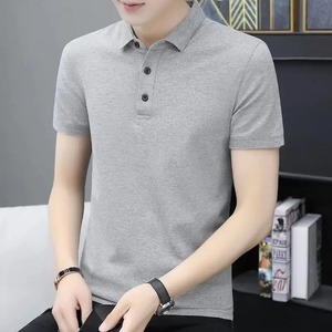 Trendy Brand <b>Men's</b> Summer Cotton for Polo <b>Shirt</b> 100% Breathable Business Casual Lapel Top <b>Short</b> <b>Sleeves</b> Grey <b>White</b> Casual <b>Shirt</b> - Product Image 3