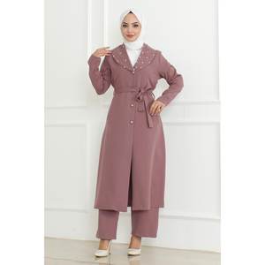 MSW19216-3 ชุดลำลอง 2 ชิ้น สีชมพูโรส ท็อปส์ยาวปานกลาง คอกลม แขนยาว ลายดอกกุหลาบสีชมพู (โพลีเอสเตอร์ 100%) - Product Image 1