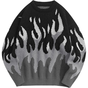 Custom OEM Men <b>Crewneck</b> Oversized Breathable Jacquard <b>Aesthetic</b> Organic Cotton Knitted Casual Pullover Long Sleeve Anti-Wrinkle - Product Image 5