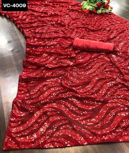 Saree en georgette de travail à séquence lourde avec bordure en passepoil et chemisier Banglory pièces Saree de fête pour femmes - Product Image 1