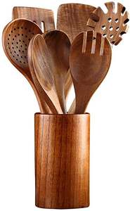ชุดเครื่องใช้ในครัวทำจากไม้สักหรืออะคาเซียพร้อมที่วางช้อนไม้และที่วางช้อน - Product Image 4