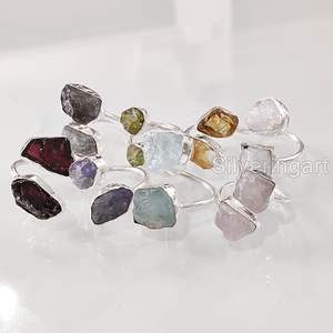 Anillo de Piedras Preciosas en Bruto para Mujer, Tanzanita Natural, Peridoto, Lapislázuli, Cuarzo, Joyería de Plata de Ley 925 - Product Image 3