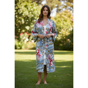 Recycled Silk Sari Women's Kimono Boho Chic Vintage <b>Beach</b> Cover Dress Lounge <b>Robe</b> for Resort Wear Regal Gypsy House <b>Robe</b> - Product Image 1